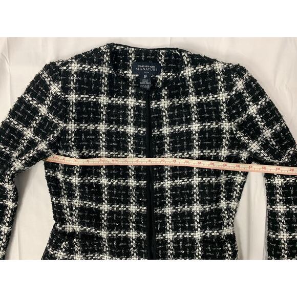 Jones New York Signature Tweed Woven Jacket Black White Plaid Petite 2 Preppy - Picture 12 of 15